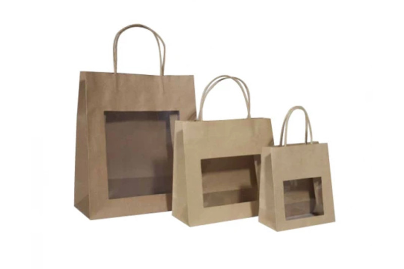 100pcs Sac en papier kraft avec fenêtre, sachet refermable Stand